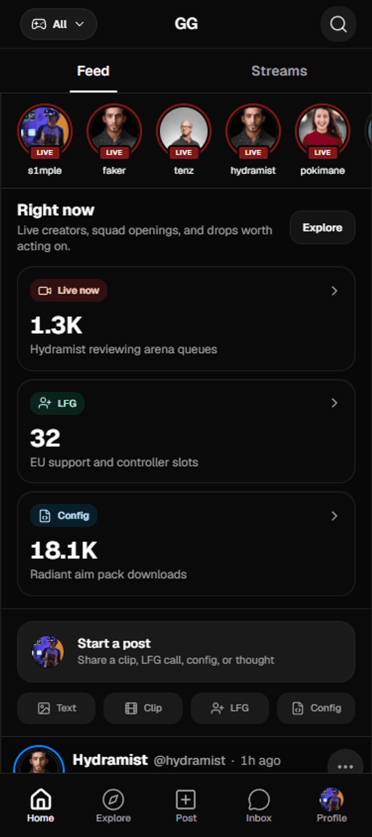 GamerGuild mobile feed preview